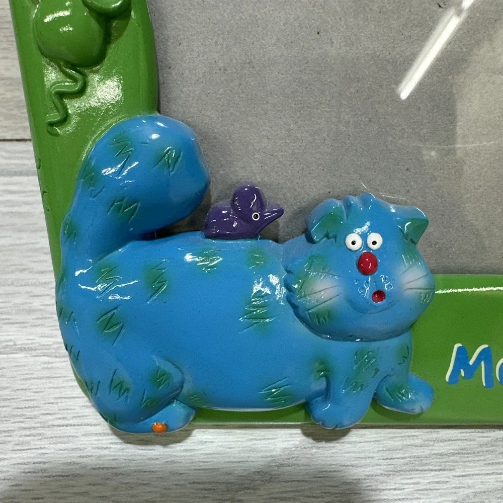 RUSS‎ Ceramic Mouse & Cat Green Photo Frame 7.25x6